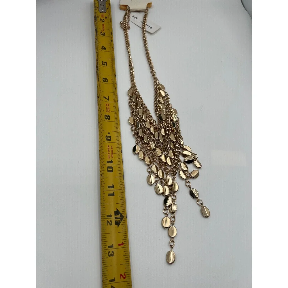 Punch Gold Tone Multi Layer Draped Disc Bib Necklace Statement Fringe Jewelry